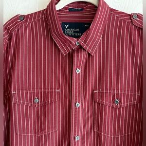 🦅 Amerian Eagle Faded Red Striped Design Men's Shirt Long sleeve XL Casual